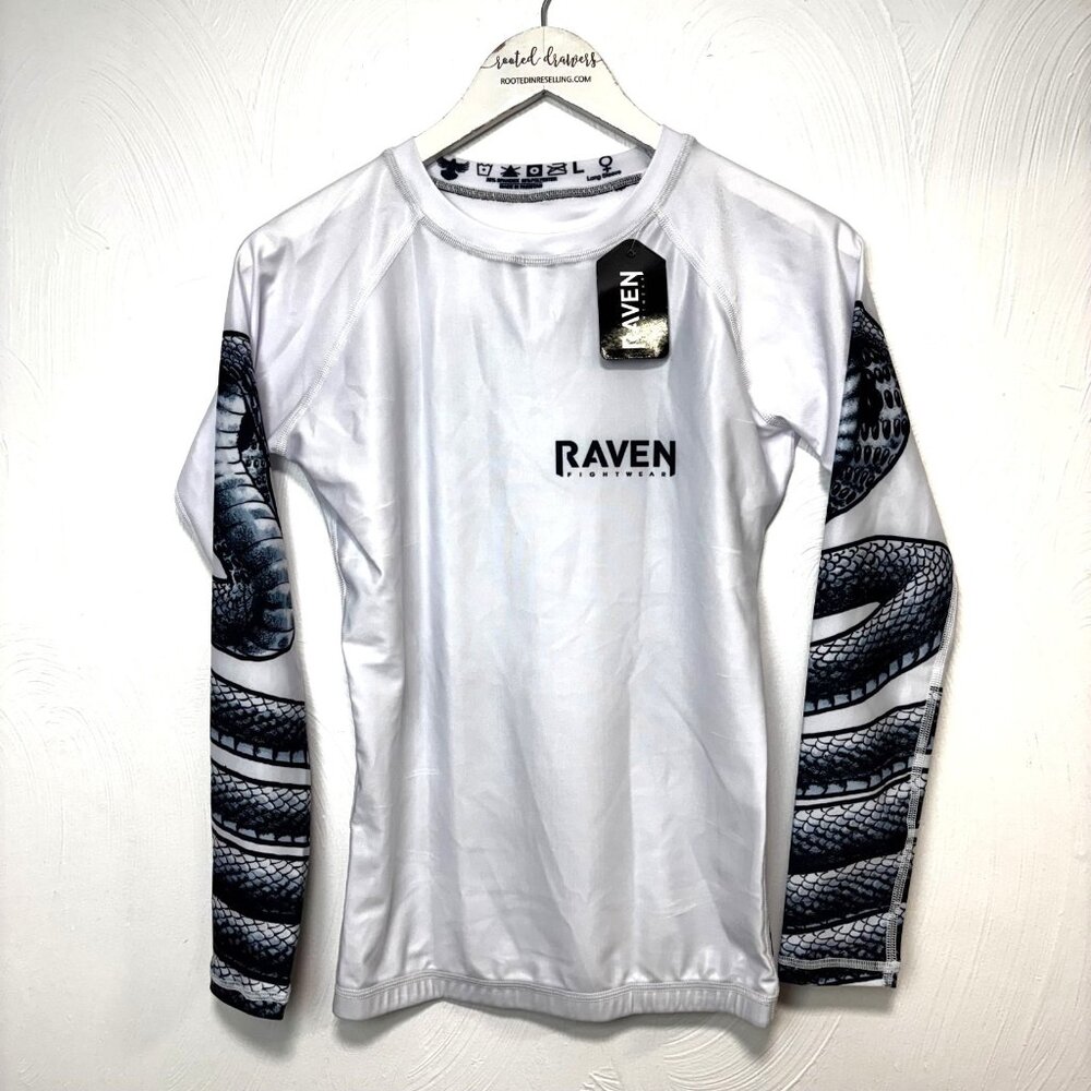 New Raven Fightwear Rash Guard King Cobra Snake Black White Long Sleeve MMA BJJ